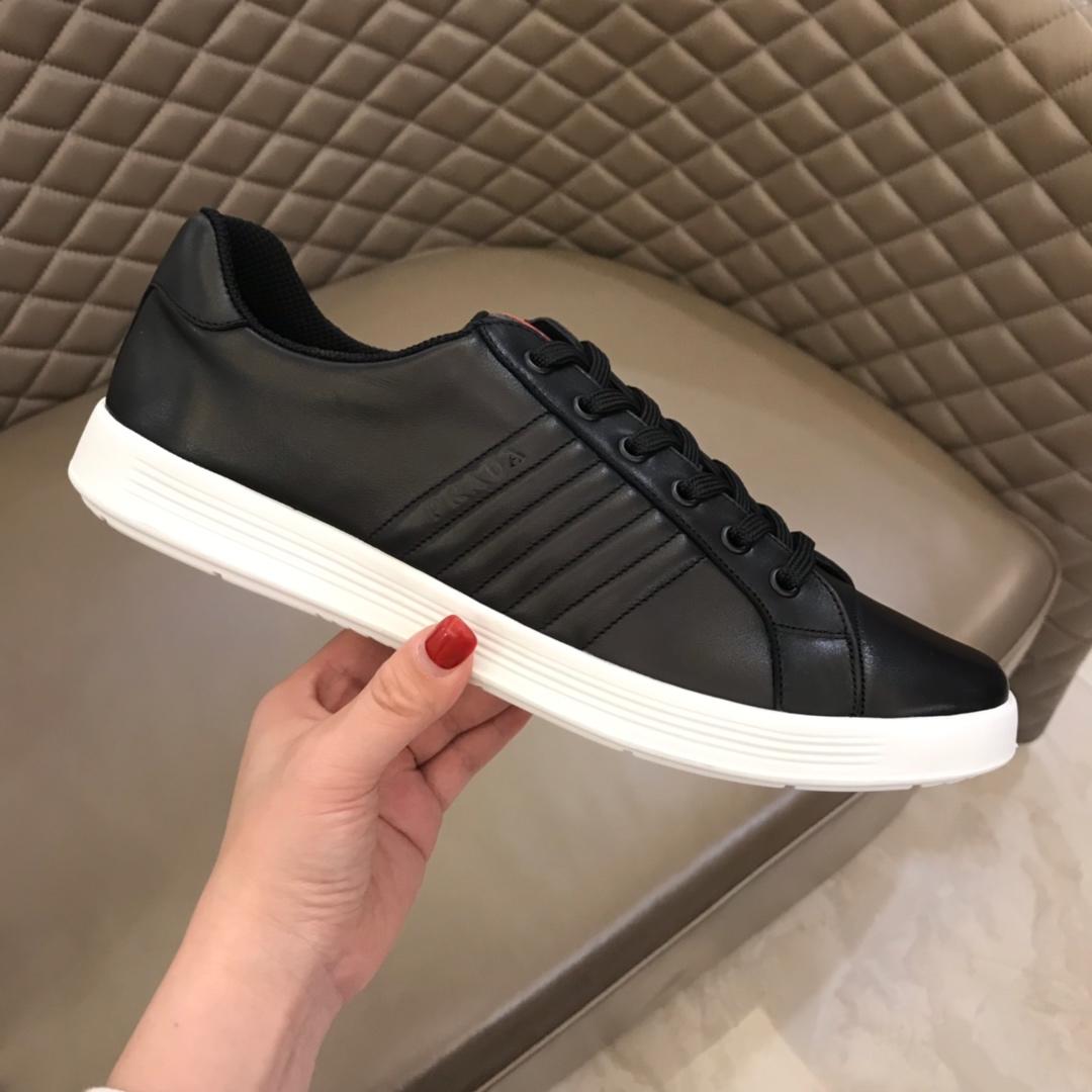 Prada Fashion Sneakers Black and striped embossing with white sole MS02950