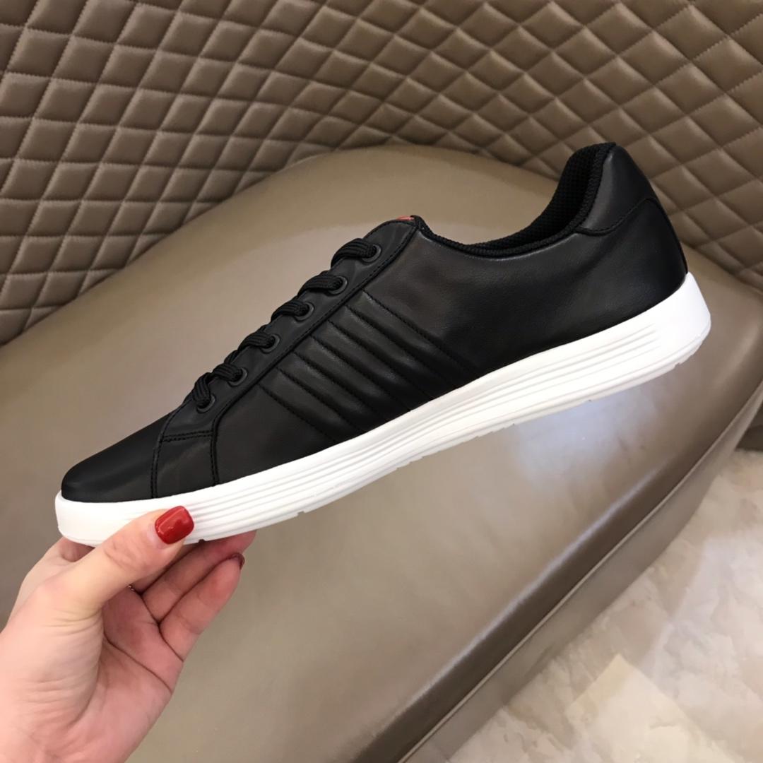 Prada Fashion Sneakers Black and striped embossing with white sole MS02950