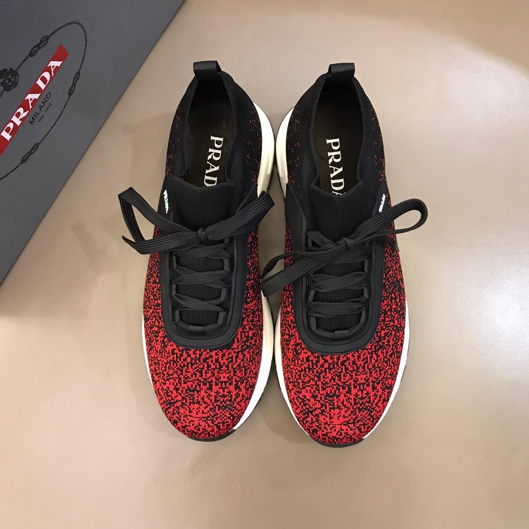 Prada Fashion Sneakers Black and red print with white sole MS02925
