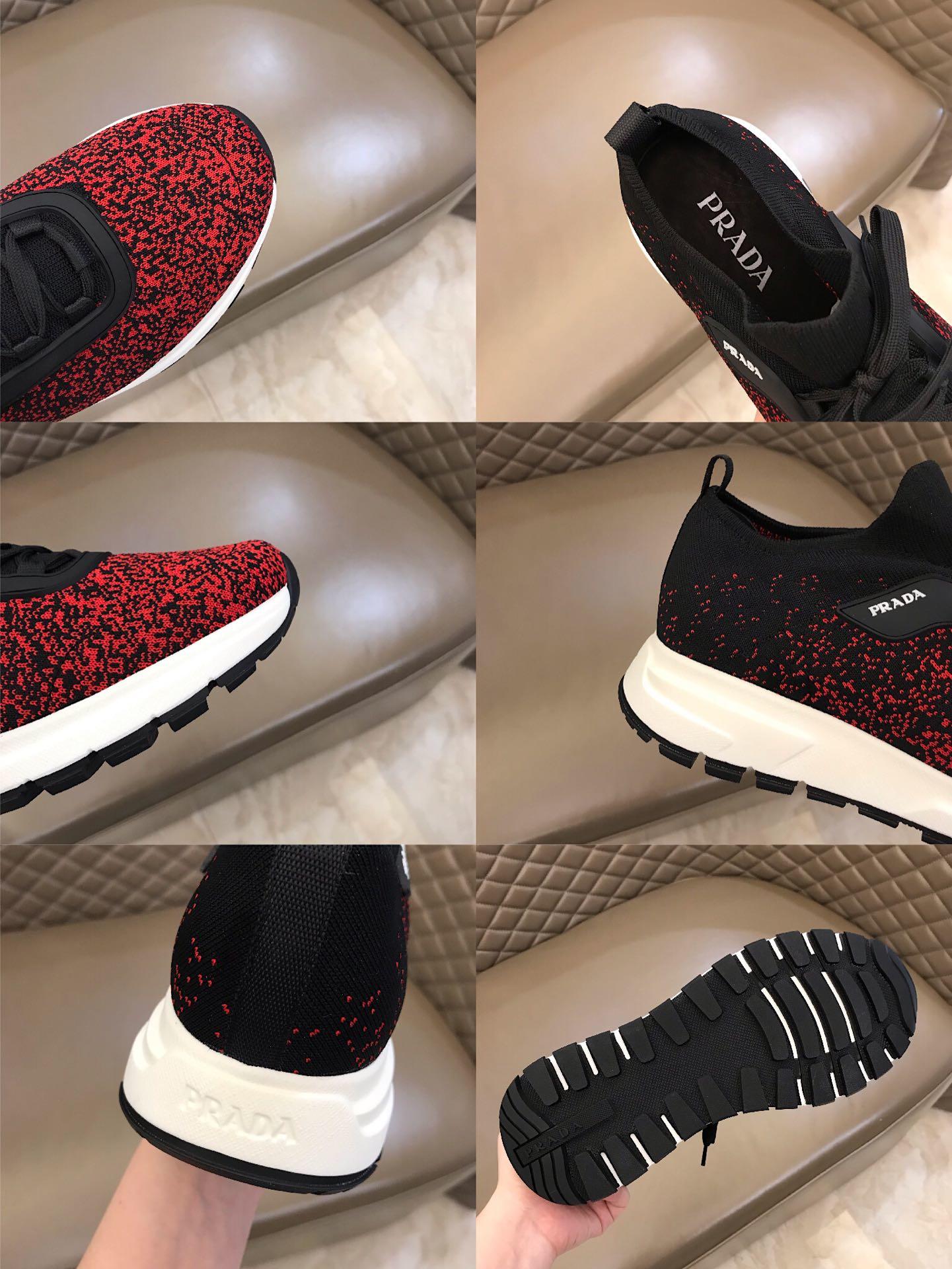 Prada Fashion Sneakers Black and red print with white sole MS02925