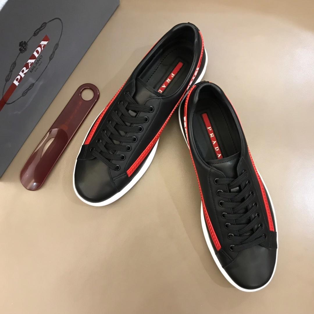 Prada Fashion Sneakers Black and red Prada striped print with white sole MS02948