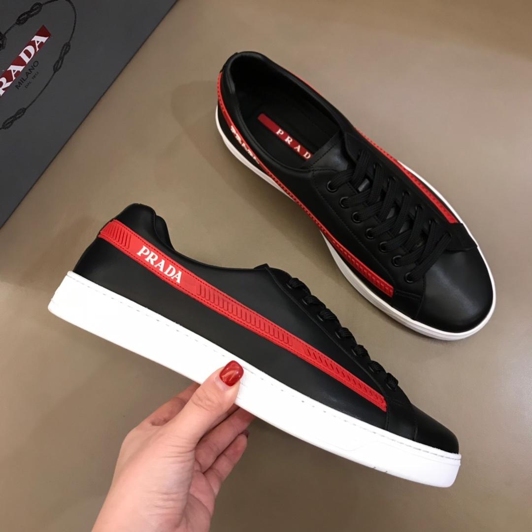 Prada Fashion Sneakers Black and red Prada striped print with white sole MS02948