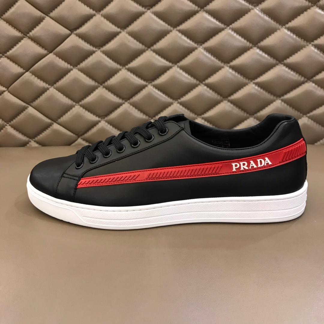 Prada Fashion Sneakers Black and red Prada striped print with white sole MS02948