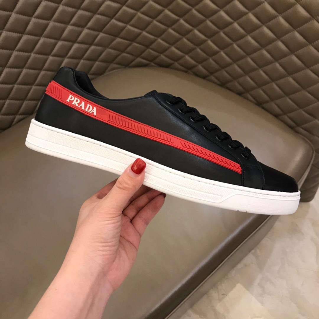 Prada Fashion Sneakers Black and red Prada striped print with white sole MS02948