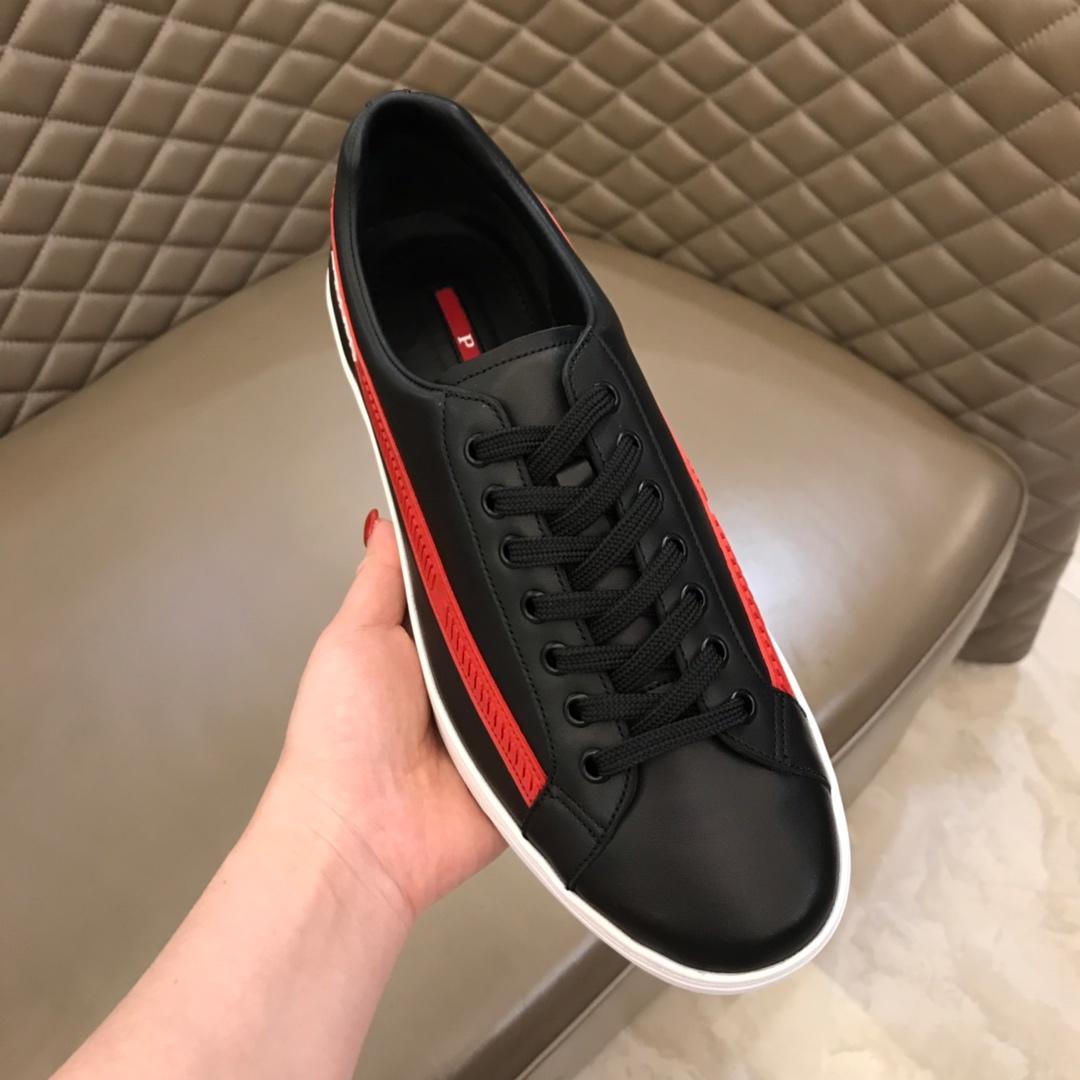 Prada Fashion Sneakers Black and red Prada striped print with white sole MS02948