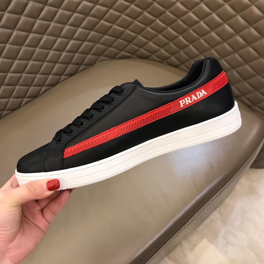 Prada Fashion Sneakers Black and red Prada striped print with white sole MS02948