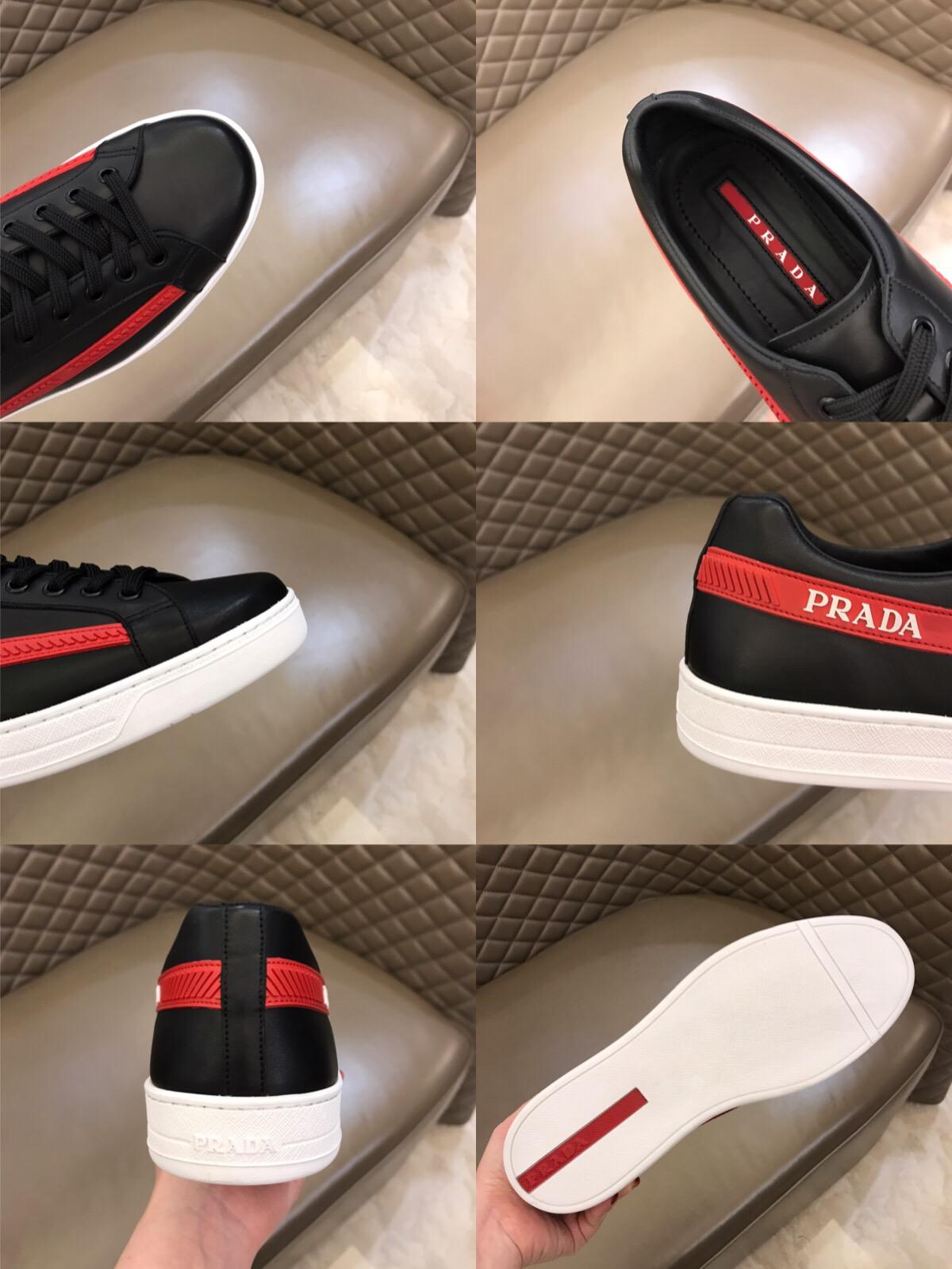 Prada Fashion Sneakers Black and red Prada striped print with white sole MS02948