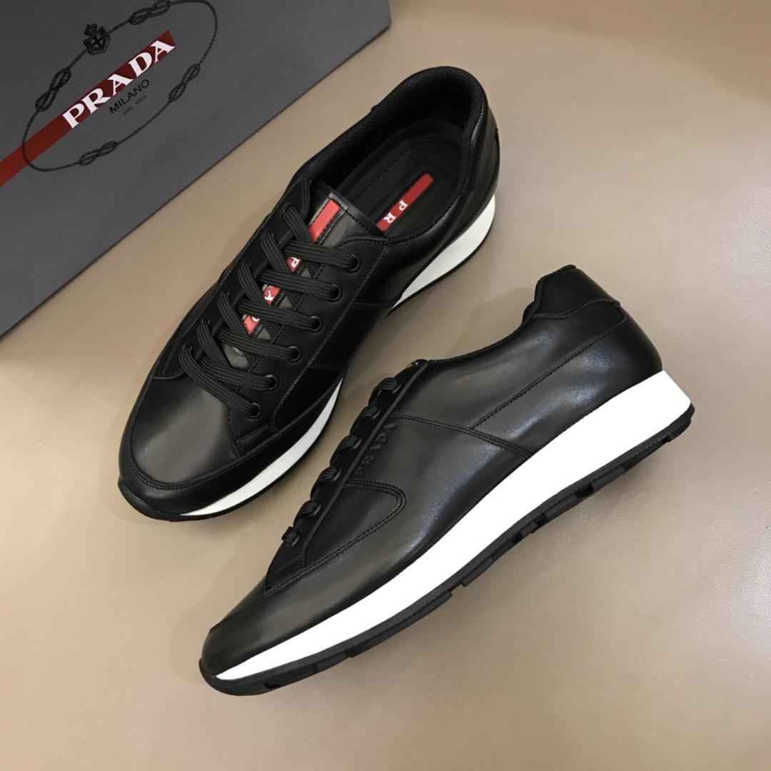 Prada Fashion Sneakers Black and Red Prada Patch Tongue with White Sole MS02945