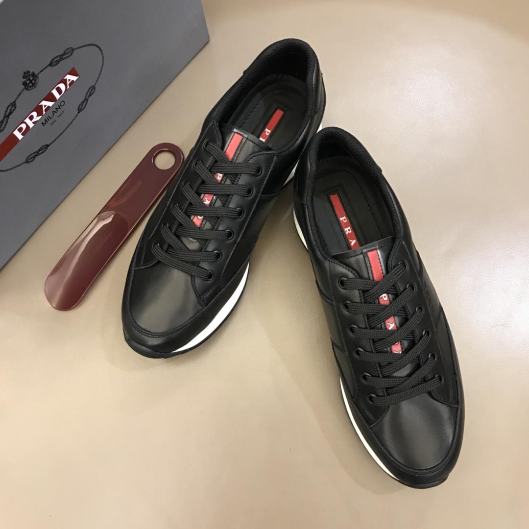 Prada Fashion Sneakers Black and Red Prada Patch Tongue with White Sole MS02945