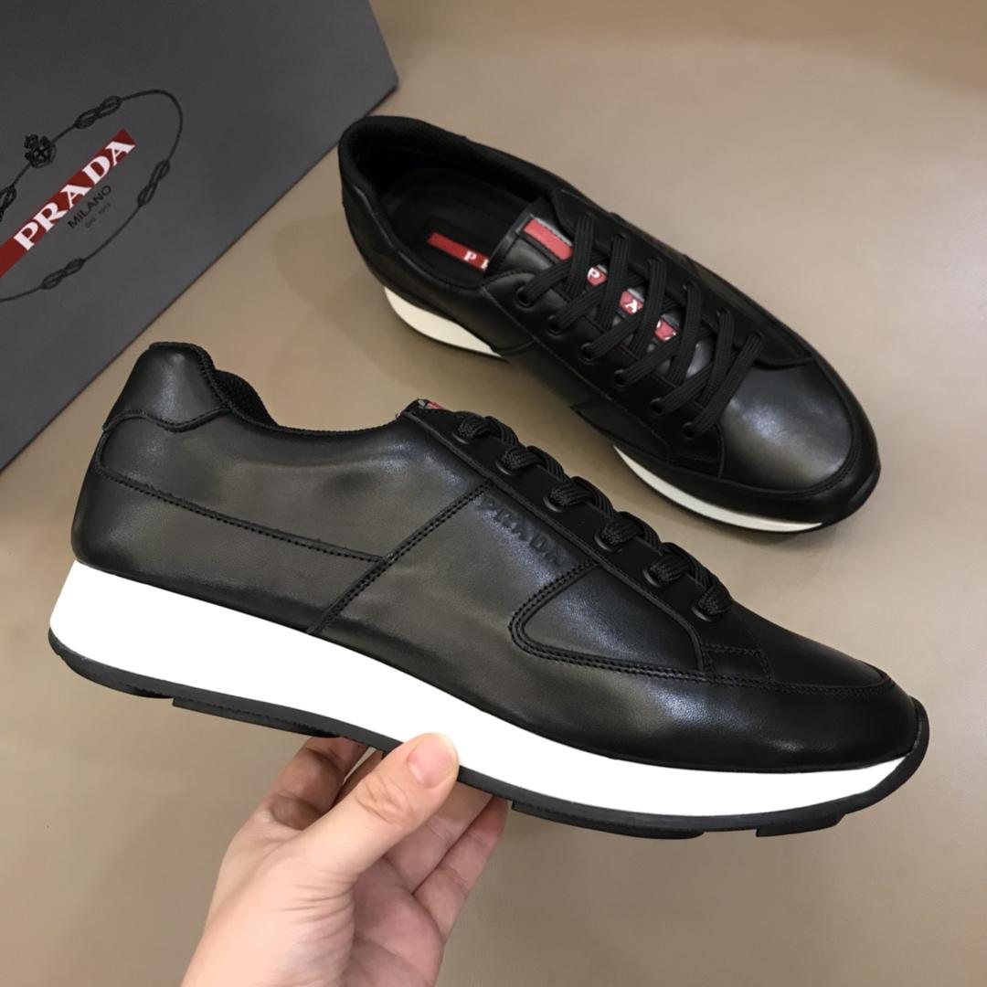 Prada Fashion Sneakers Black and Red Prada Patch Tongue with White Sole MS02945