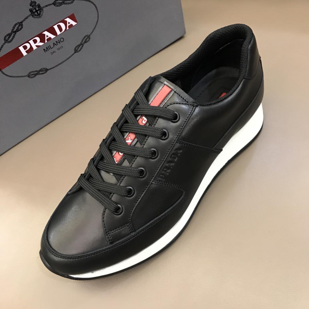 Prada Fashion Sneakers Black and Red Prada Patch Tongue with White Sole MS02945