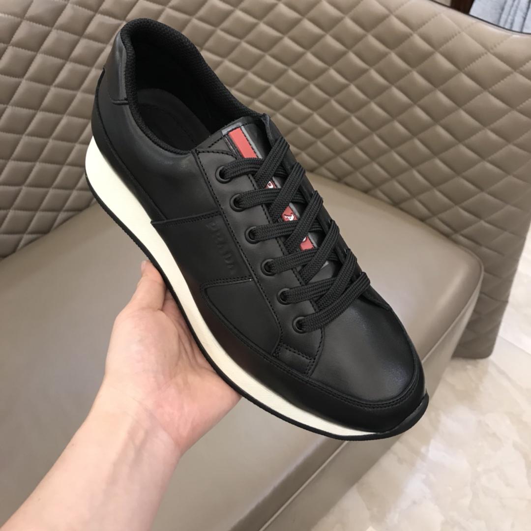 Prada Fashion Sneakers Black and Red Prada Patch Tongue with White Sole MS02945