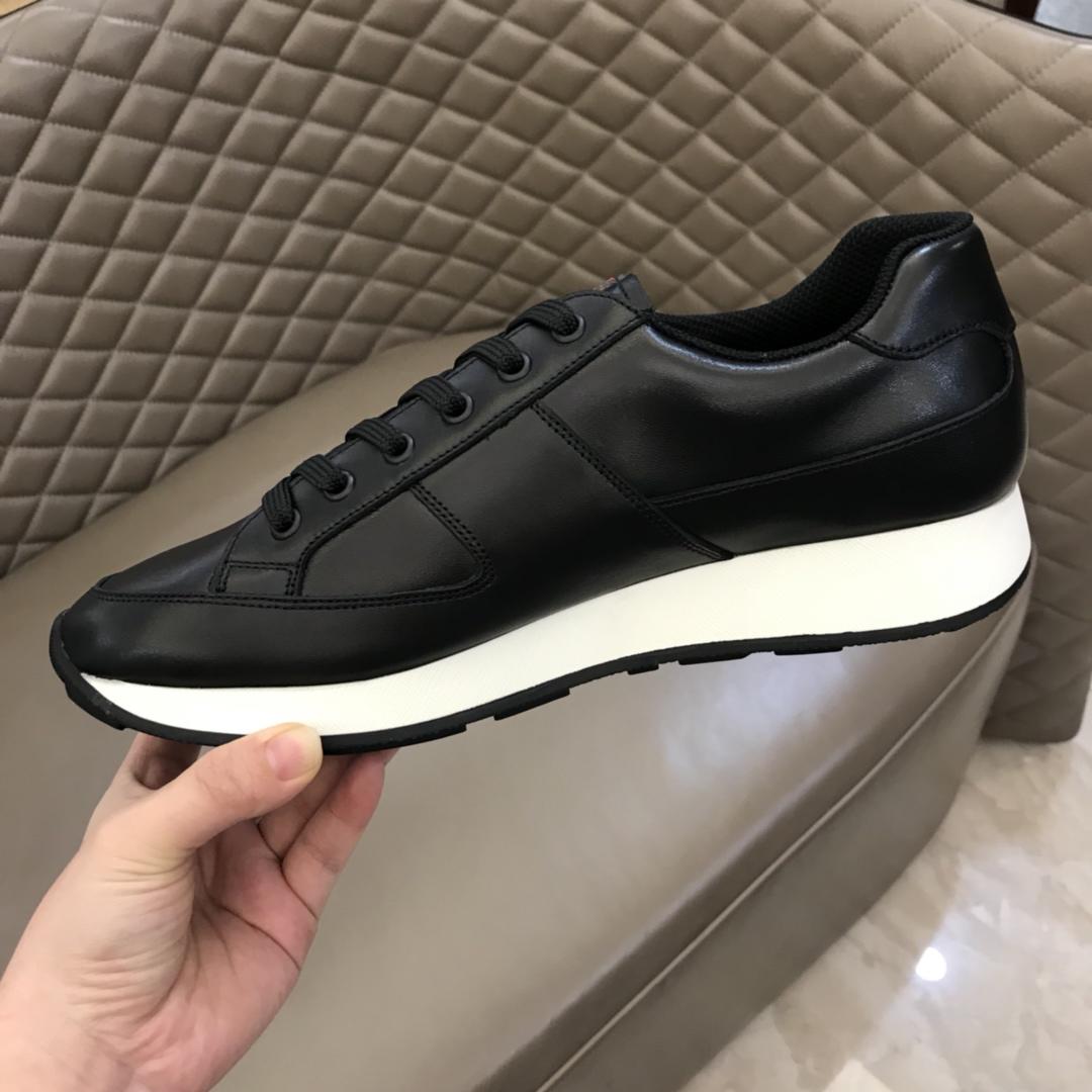 Prada Fashion Sneakers Black and Red Prada Patch Tongue with White Sole MS02945