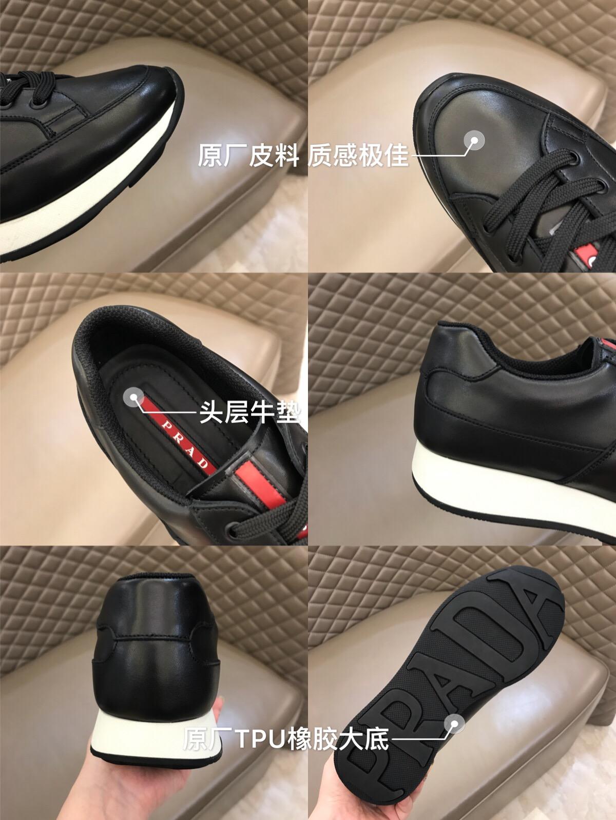 Prada Fashion Sneakers Black and Red Prada Patch Tongue with White Sole MS02945