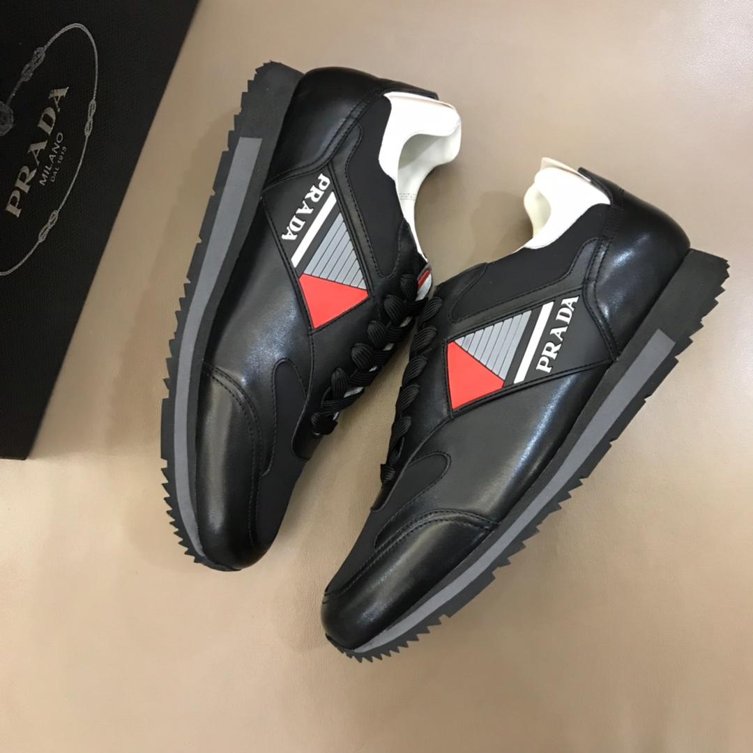 Prada Fashion Sneakers Black and Prada patches with black sole MS02962