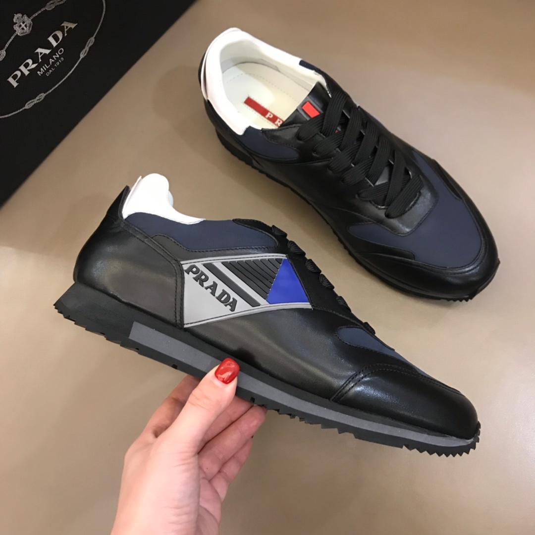 Prada Fashion Sneakers Black and Prada patches with black sole MS02961