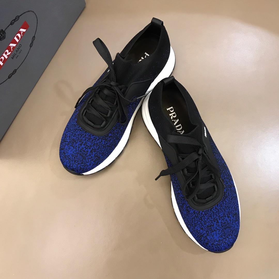 Prada Fashion Sneakers Black and blue print with white sole MS02926