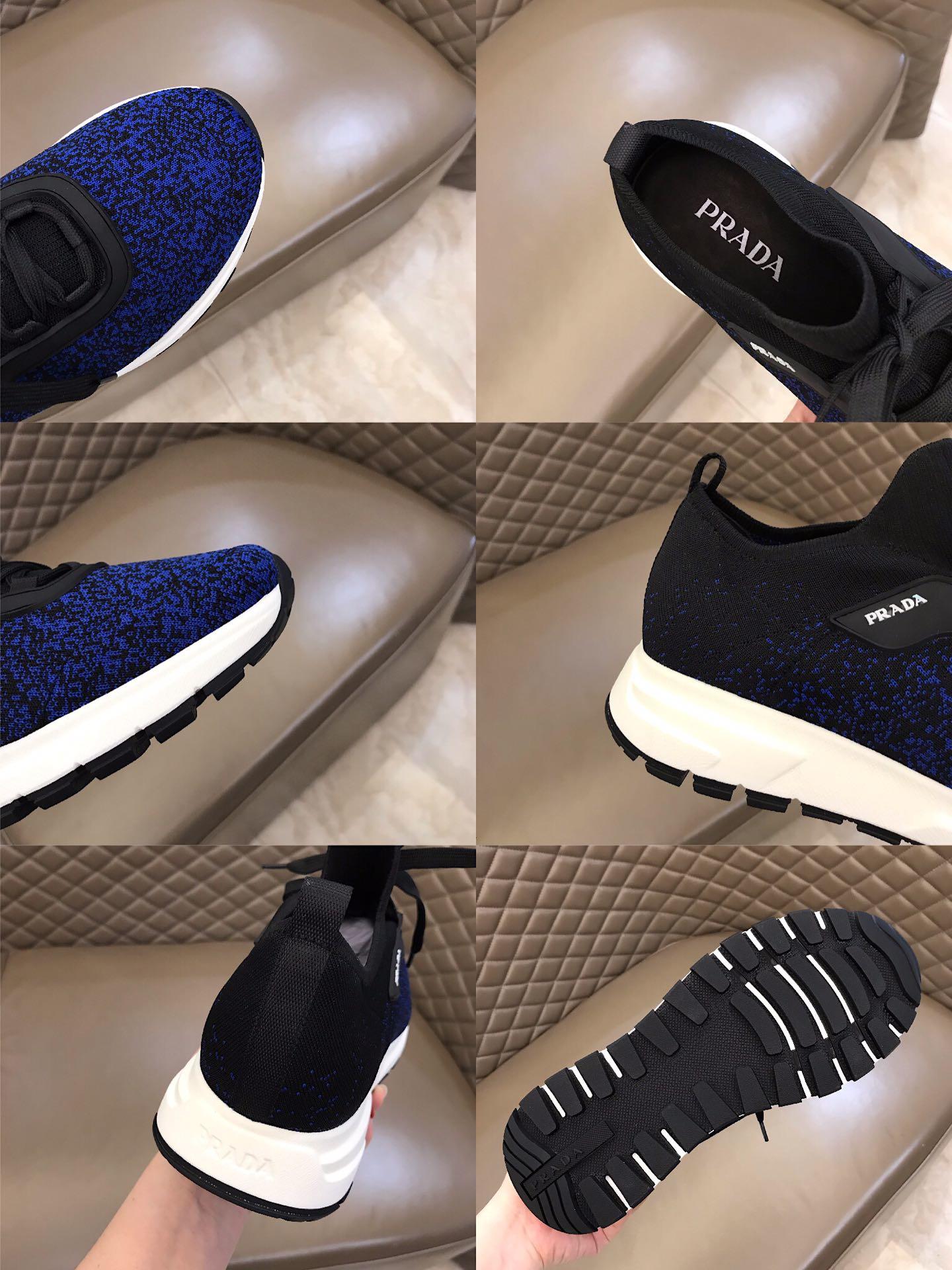 Prada Fashion Sneakers Black and blue print with white sole MS02926