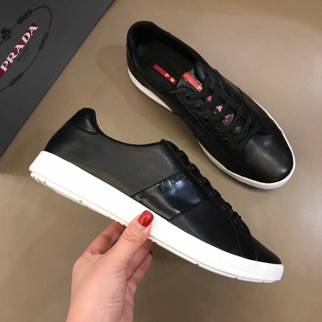 Prada Fashion Sneakers Black and Black leather details with white sole MS02959