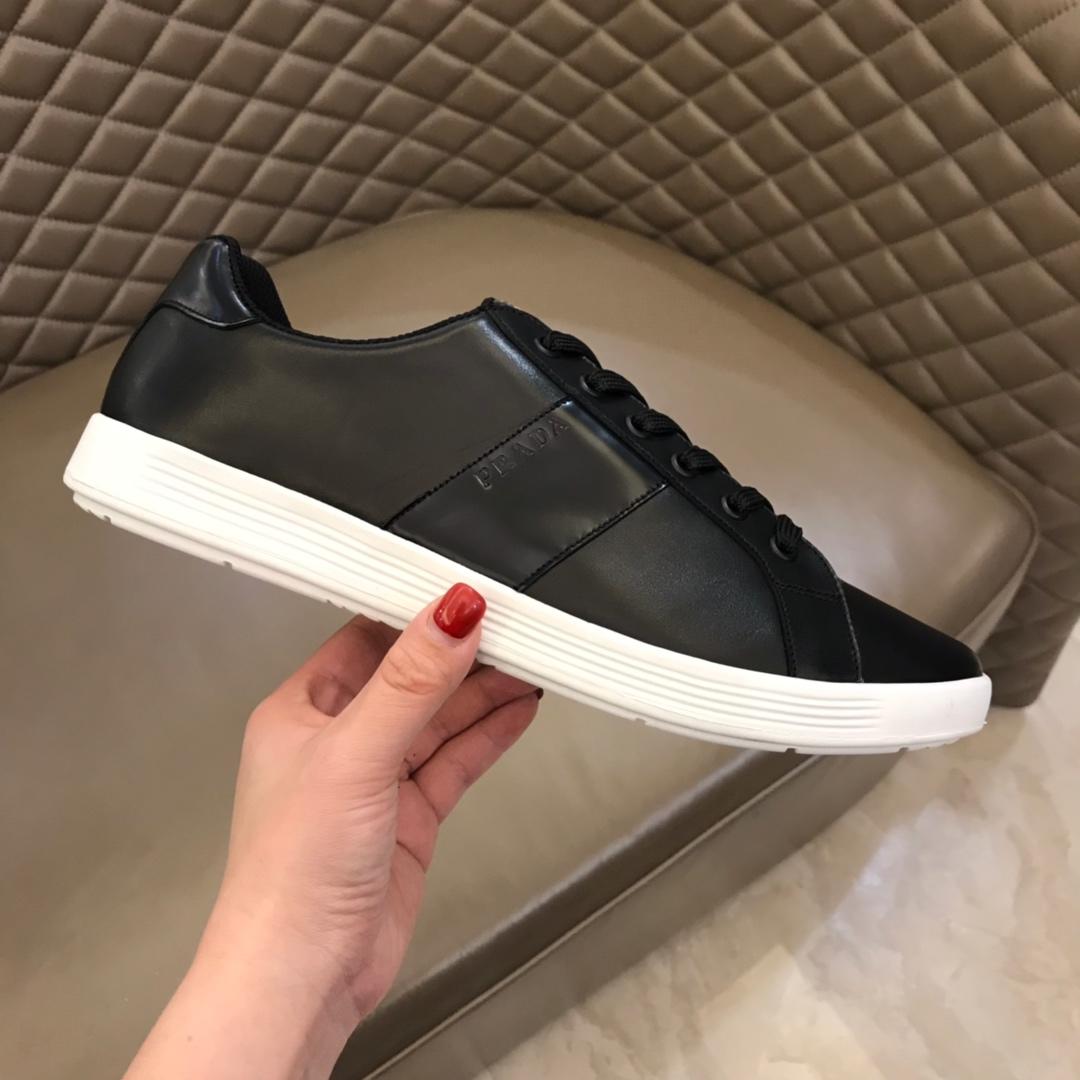 Prada Fashion Sneakers Black and Black leather details with white sole MS02959