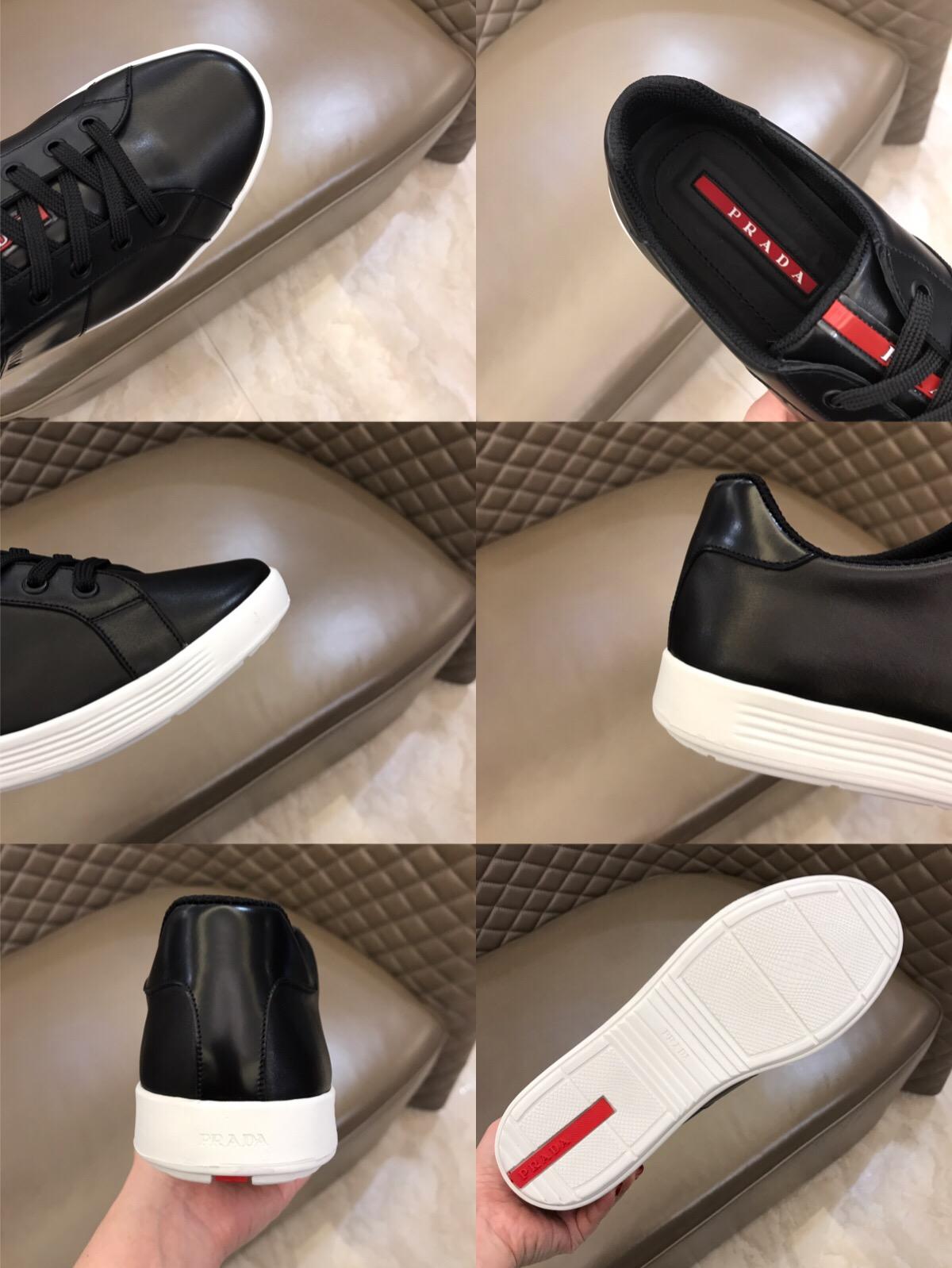 Prada Fashion Sneakers Black and Black leather details with white sole MS02959