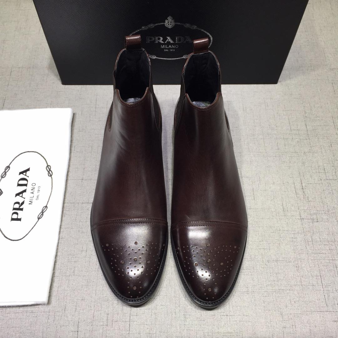 Prada Chelsea Caligoula brown bright leather Boots MS071182