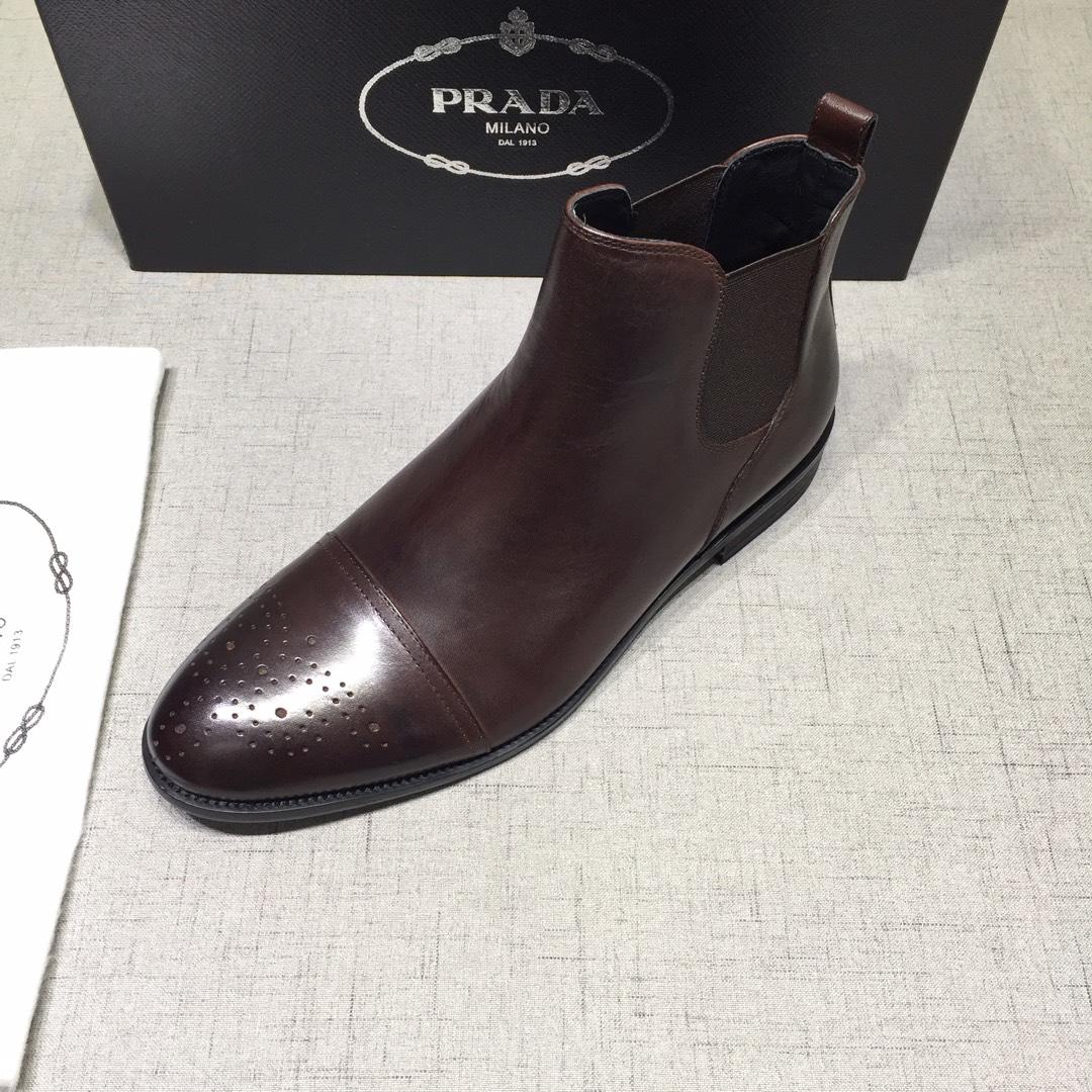 Prada Chelsea Caligoula brown bright leather Boots MS071182