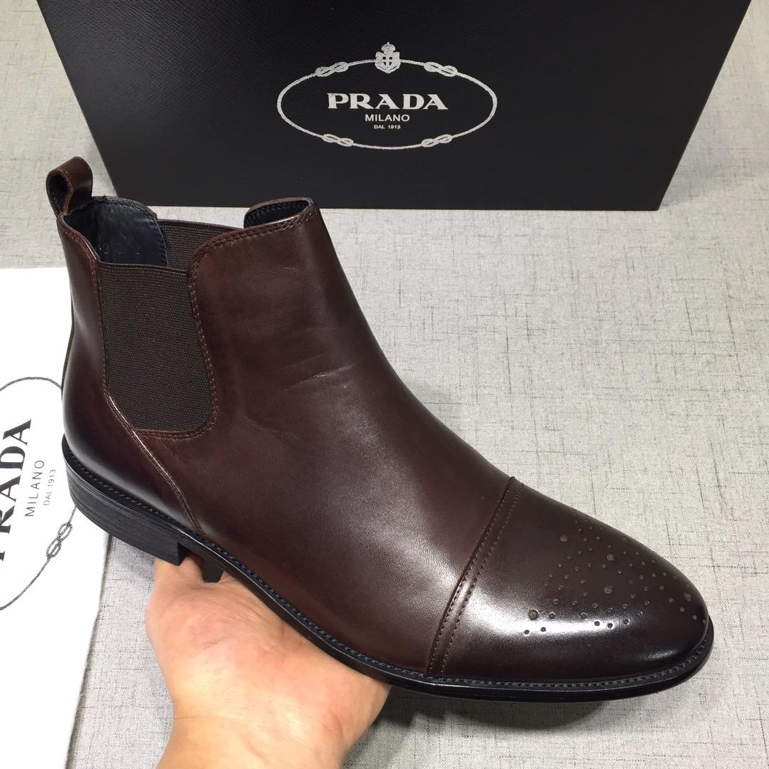 Prada Chelsea Caligoula brown bright leather Boots MS071182