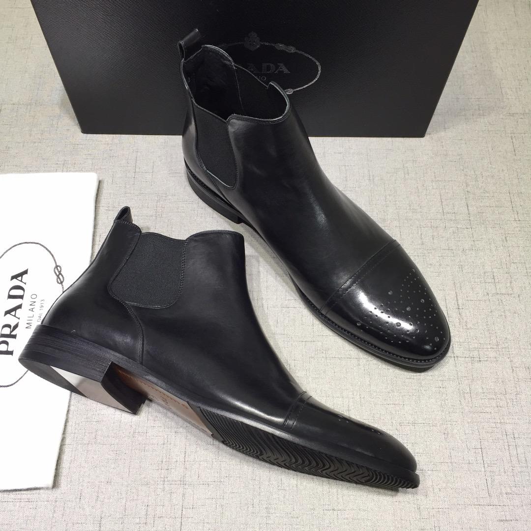 Prada Chelsea Caligoula black bright leather Boots MS071181