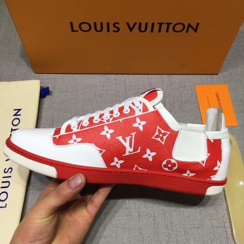 lv Perfect Quality Sneakers White and red Monogram Surpreme print with white sole MS071019