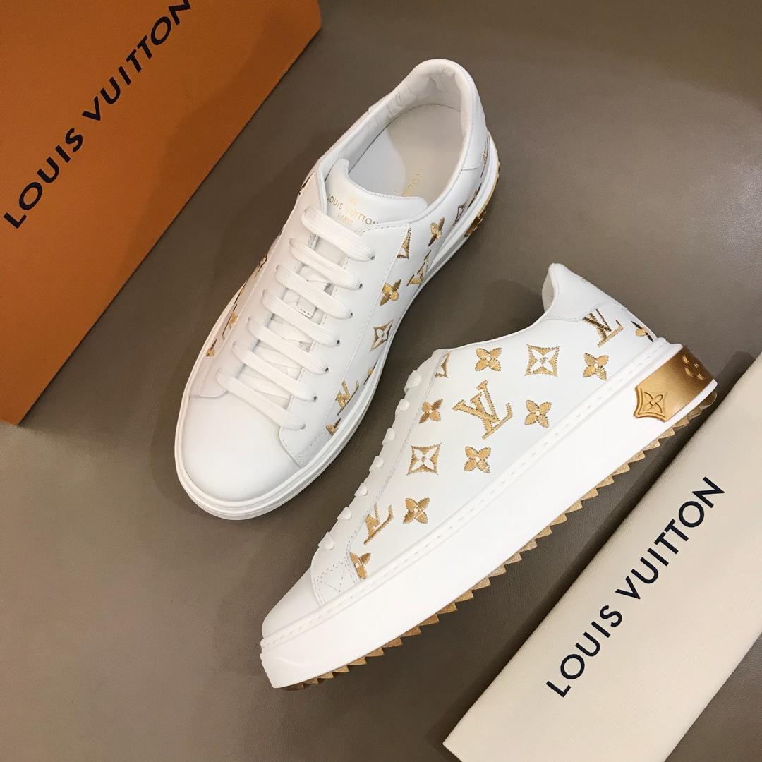lv Perfect Quality Sneakers White and Gold Monogram Embroidery with White Sole MS02846