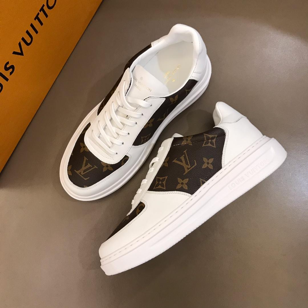 lv Perfect Quality Sneakers White and brown Monogram print with white sole MS021026