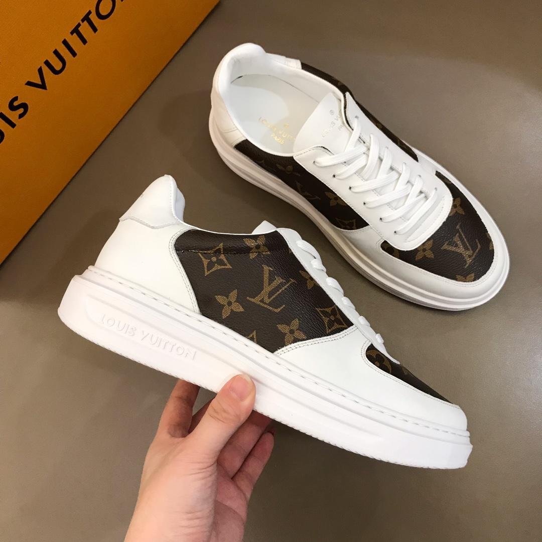 lv Perfect Quality Sneakers White and brown Monogram print with white sole MS021026