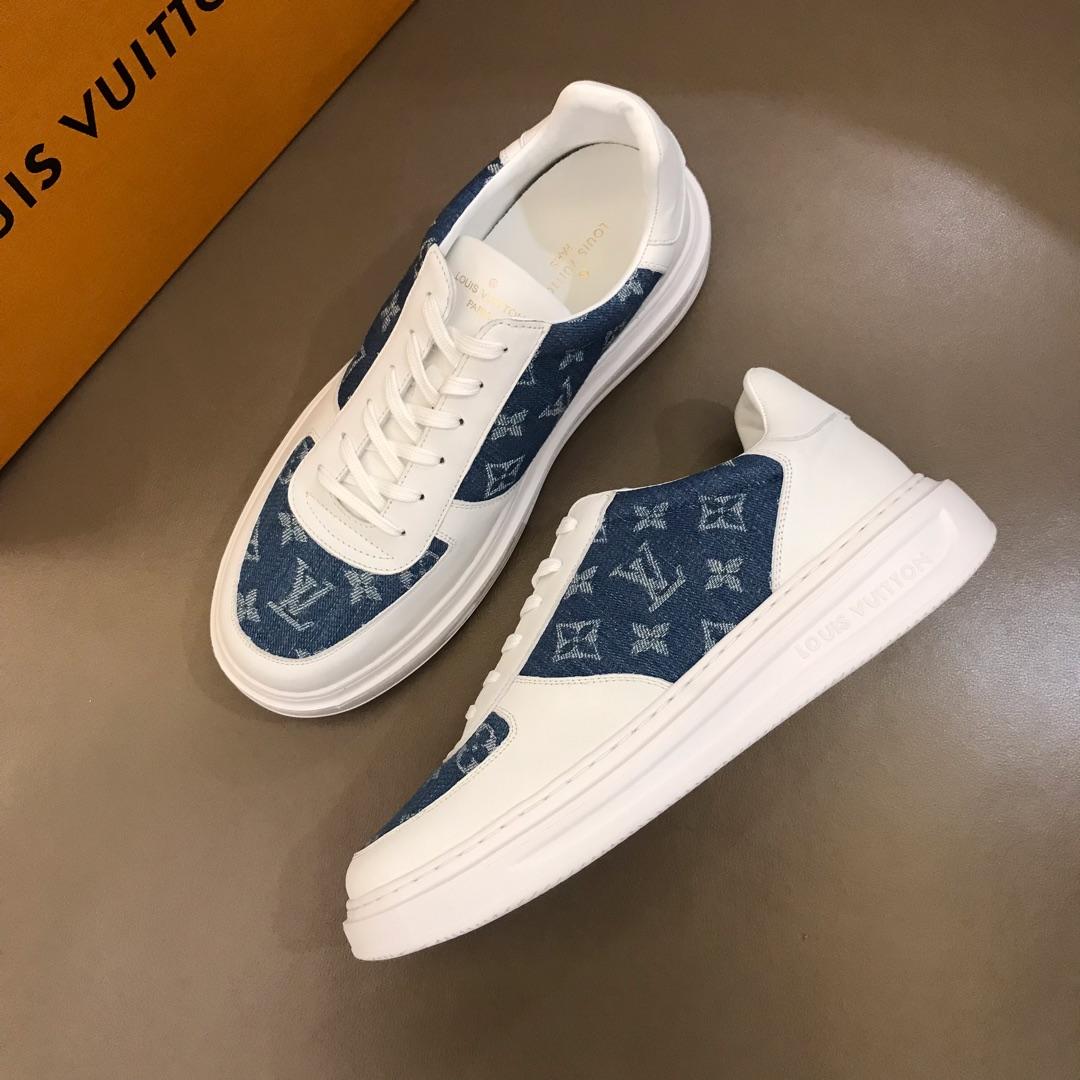 lv Perfect Quality Sneakers White and blue Monogram print with white sole MS021027