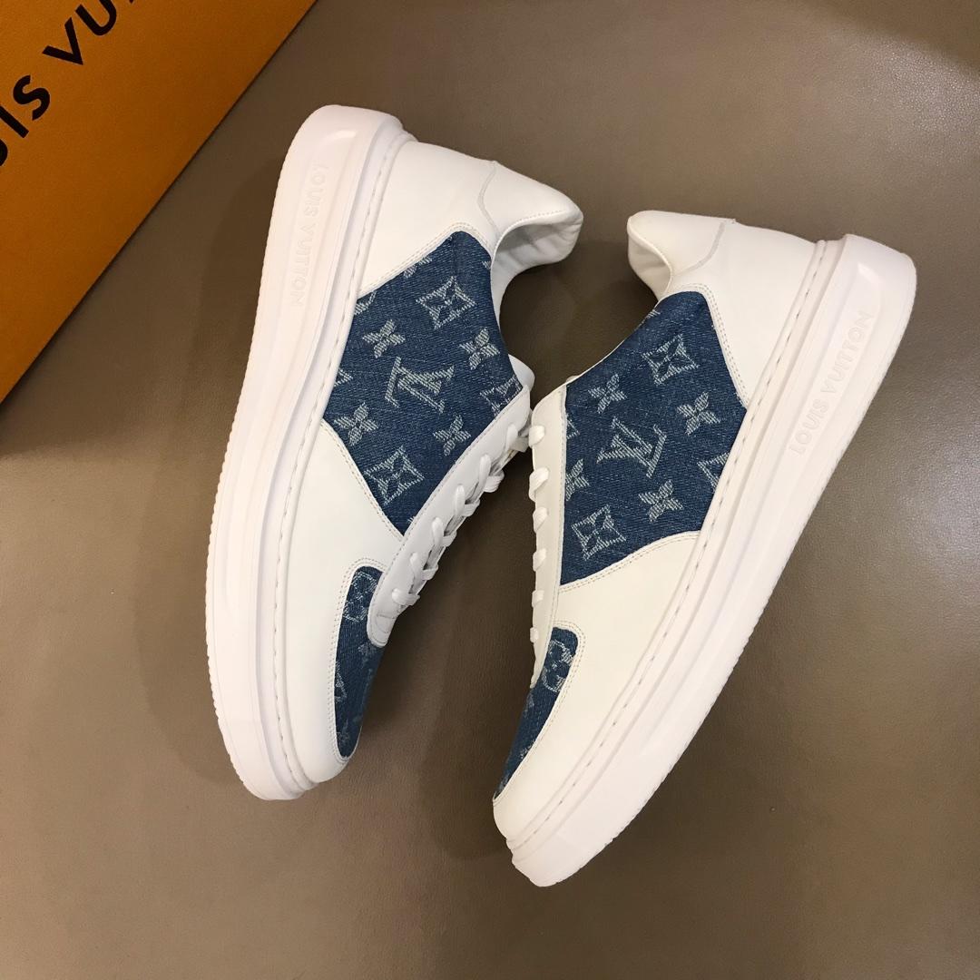 lv Perfect Quality Sneakers White and blue Monogram print with white sole MS021027