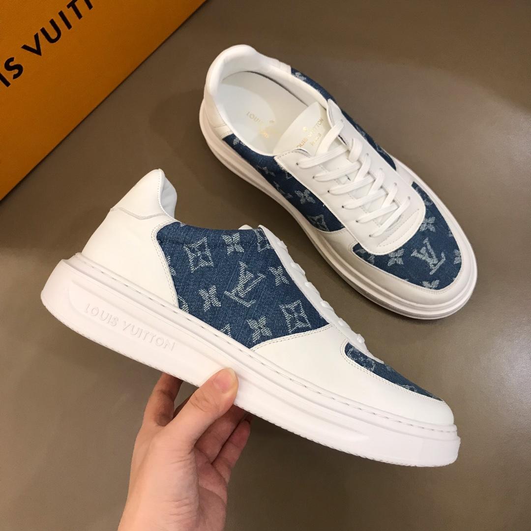 lv Perfect Quality Sneakers White and blue Monogram print with white sole MS021027