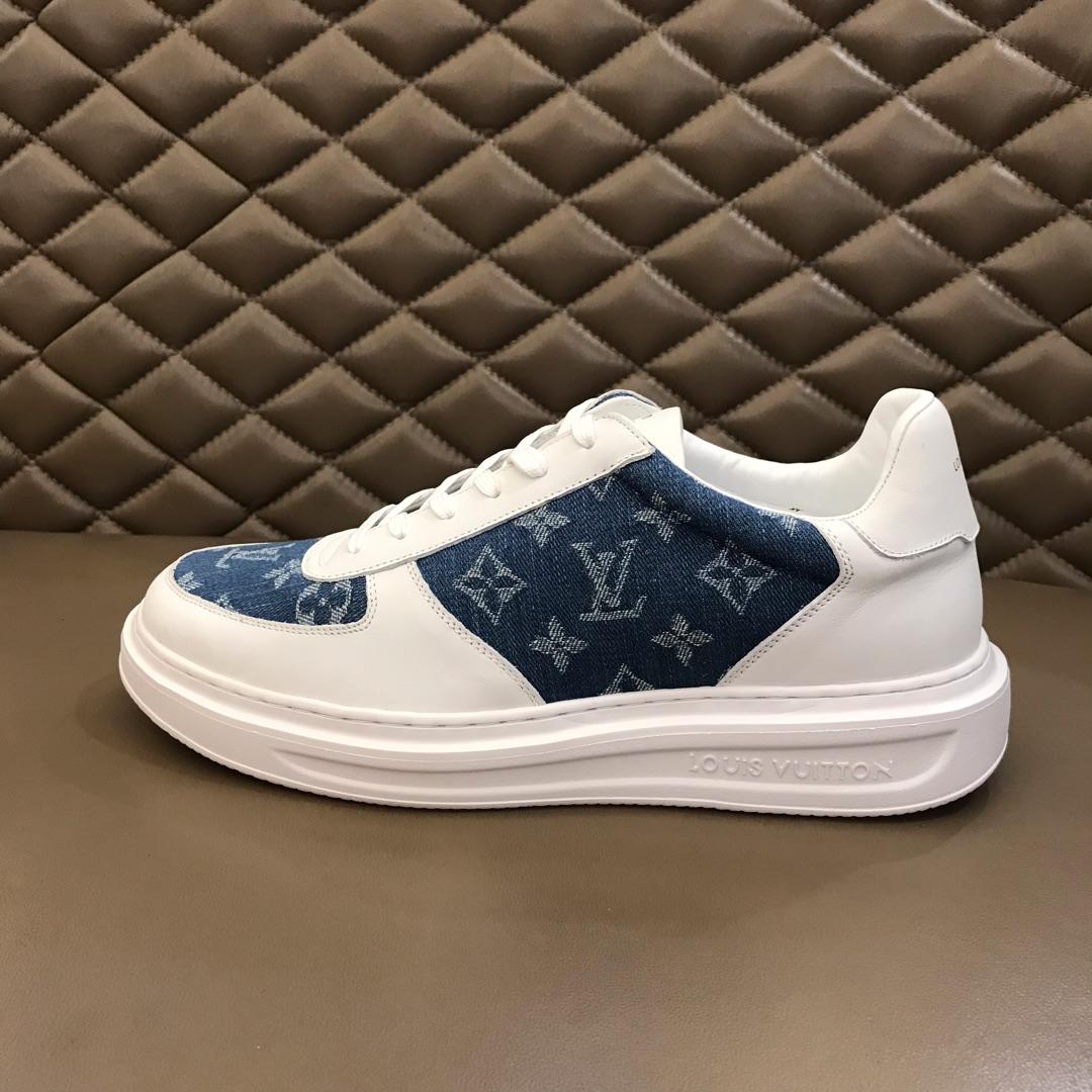 lv Perfect Quality Sneakers White and blue Monogram print with white sole MS021027