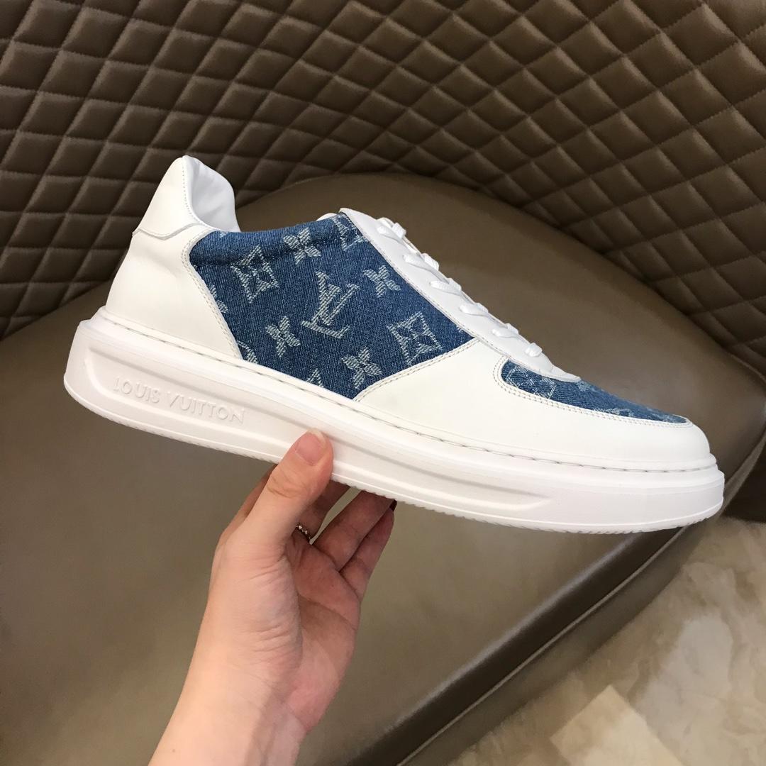 lv Perfect Quality Sneakers White and blue Monogram print with white sole MS021027