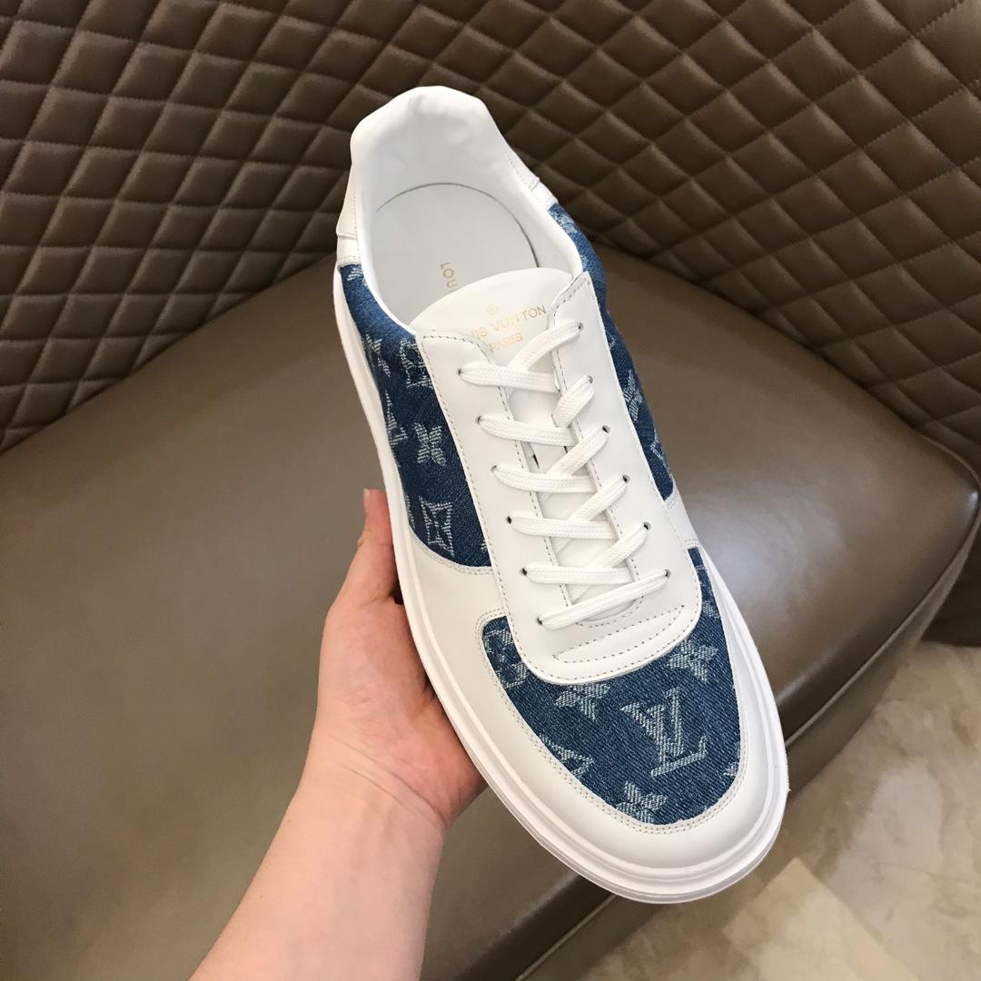 lv Perfect Quality Sneakers White and blue Monogram print with white sole MS021027