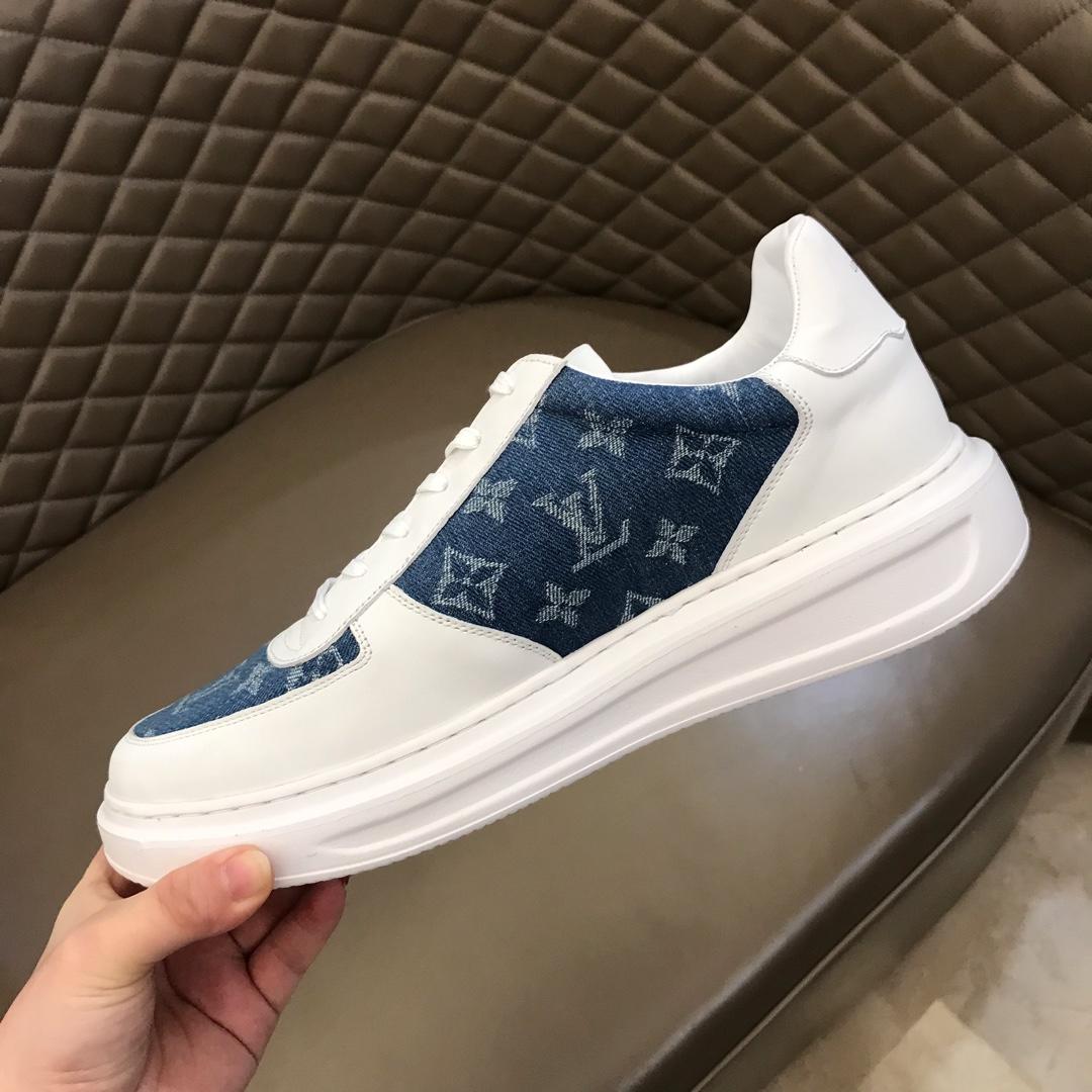 lv Perfect Quality Sneakers White and blue Monogram print with white sole MS021027