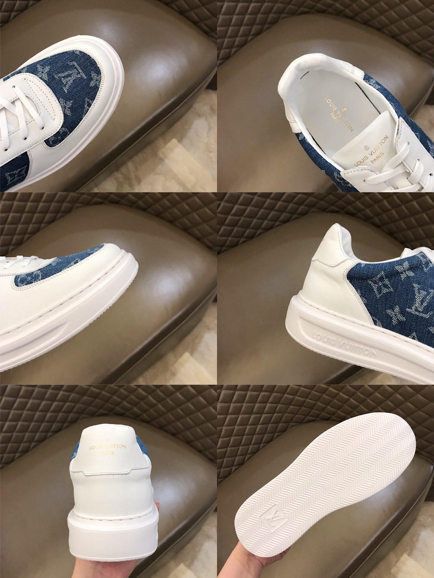 lv Perfect Quality Sneakers White and blue Monogram print with white sole MS021027