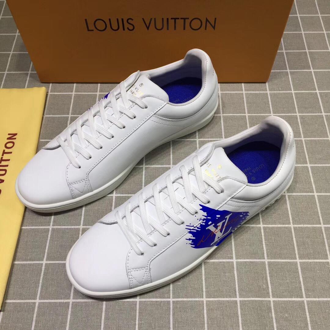 lv Perfect Quality Sneakers White and blue LV chevron with white sole MS071050