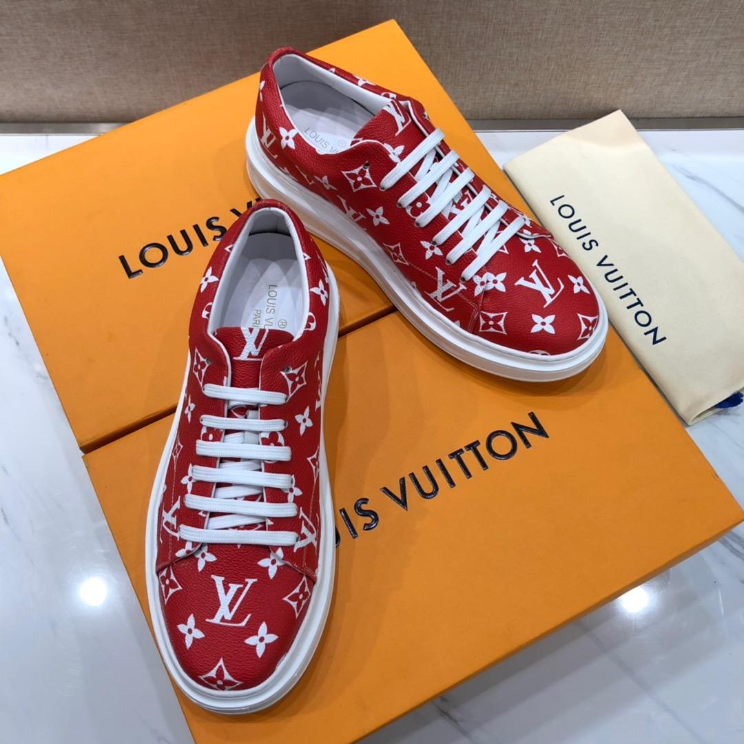lv Perfect Quality Sneakers Red and Monogram print with white sole MS071105