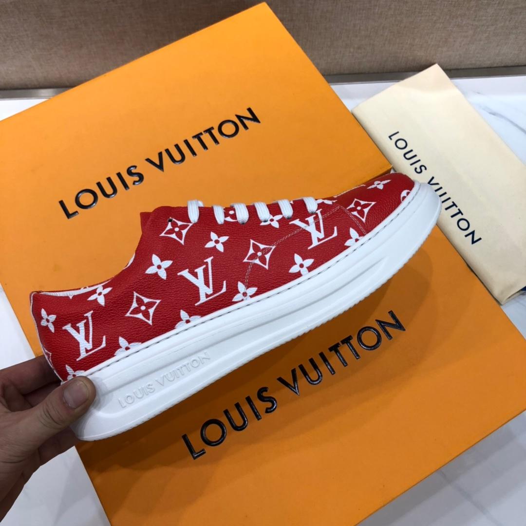 lv Perfect Quality Sneakers Red and Monogram print with white sole MS071105