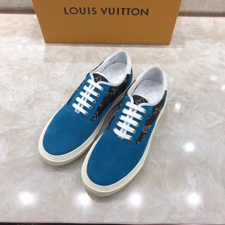 lv Perfect Quality Sneakers Blue and Black Monogram Embossed with White Sole MS071072