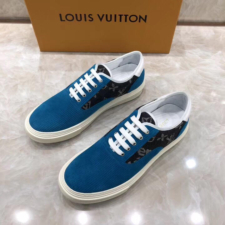 lv Perfect Quality Sneakers Blue and Black Monogram Embossed with White Sole MS071072