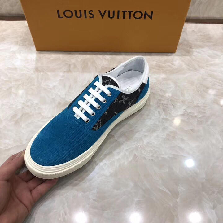 lv Perfect Quality Sneakers Blue and Black Monogram Embossed with White Sole MS071072