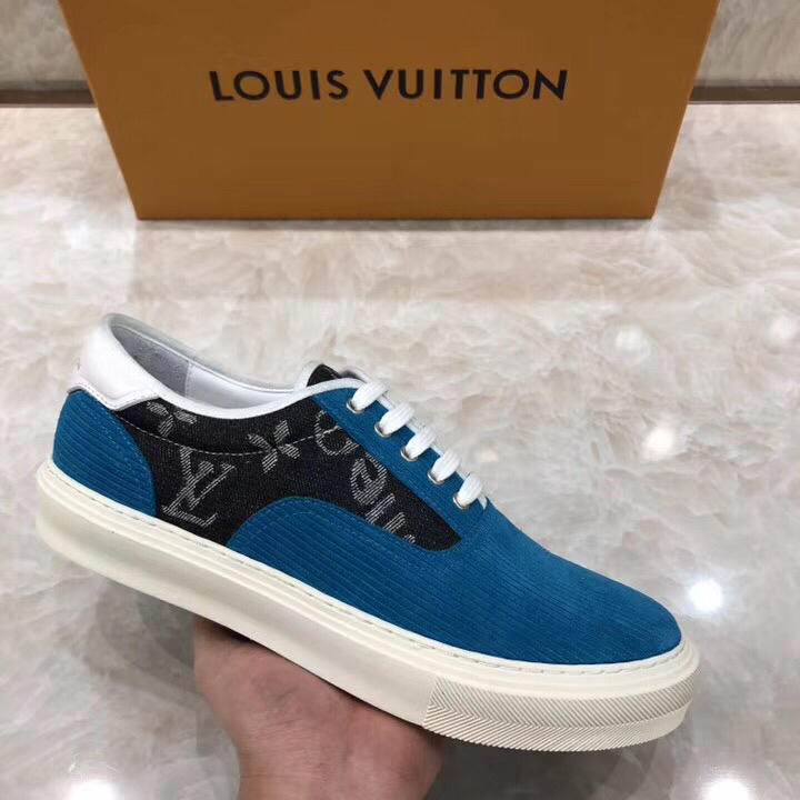 lv Perfect Quality Sneakers Blue and Black Monogram Embossed with White Sole MS071072