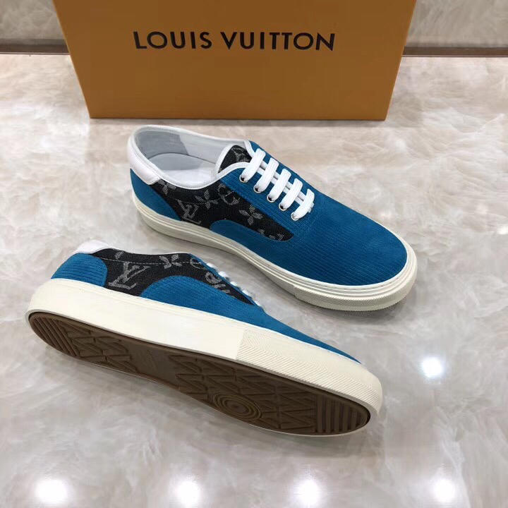 lv Perfect Quality Sneakers Blue and Black Monogram Embossed with White Sole MS071072