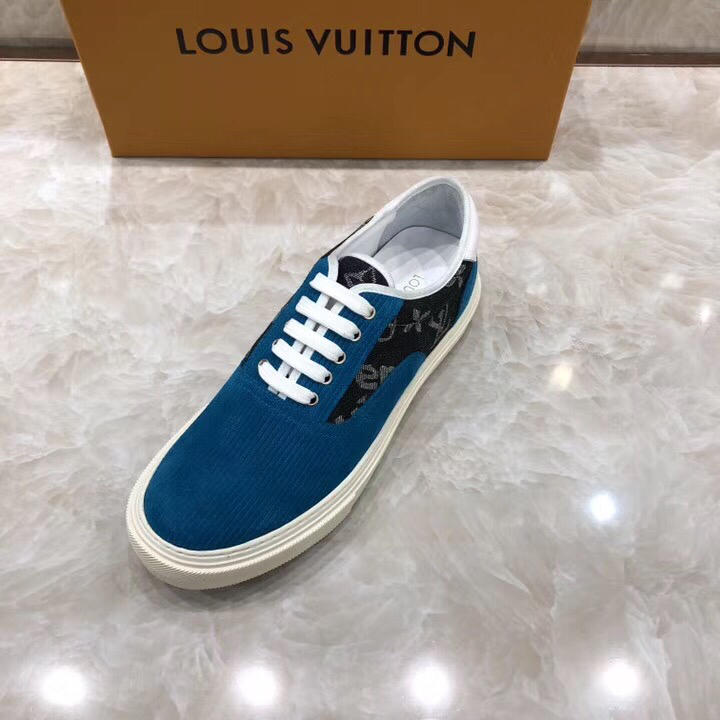 lv Perfect Quality Sneakers Blue and Black Monogram Embossed with White Sole MS071072